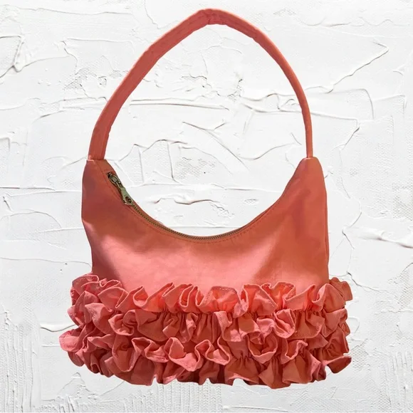 EUC. MOLLY GODDARD X BAGGU RUFFLE PINK SHOULDER BAG. SOLD OUT.ATTACHED KEY STRAP - Picture 16 of 16